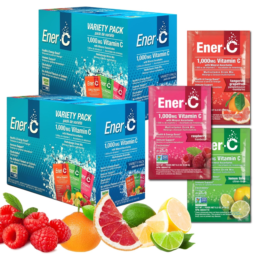 Ener-C Multivitamin 음료 혼합 - 물, 전해질 분말 패킷, 비타민 음료 혼합, 히드라 션 액체 혼합, 성인을위한 면역 부스터, 건강한 에너지 - 다양성 팩, 60 조사