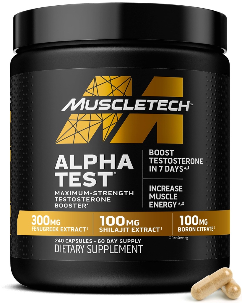 남성, 알파 테스트를위한 MuscleTech 테스토스테론 부스터 - Tribulus Terrestris & Boron과 T-Boost Mens 보충 - 근육 성장, 체력 및 에너지를위한 일일 남성 체육관 운동 보충제 - 240 알약