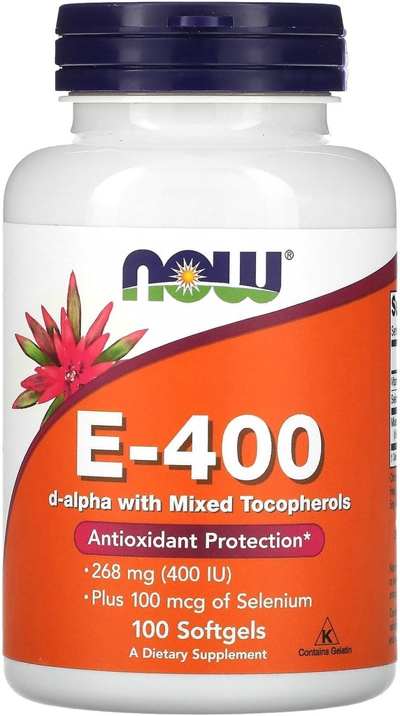 이제 식품 E-400 D-Alpha 혼합 Tocopherols, 268 mg (400 IU), 100 Softgels