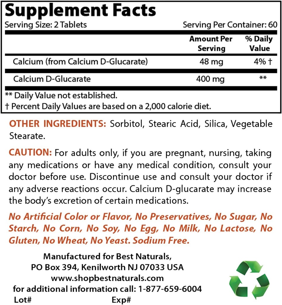 칼슘 D-Glucarate 200 mg & NAC N 아세틸 Cysteine 600 mg