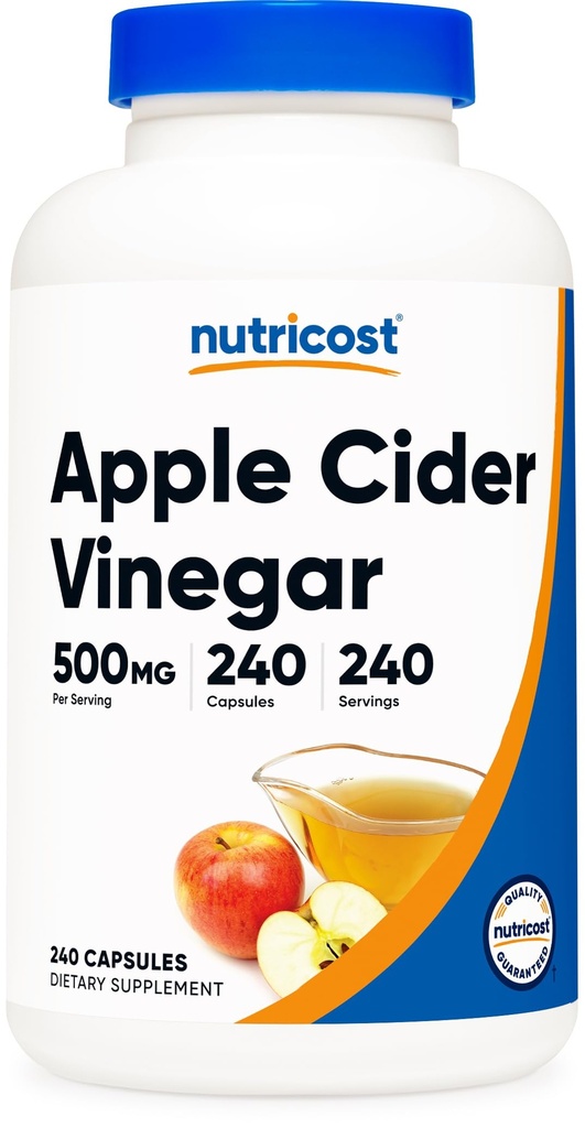 Nutricost Apple Cider Vinegar 캡슐 500mg, 240 채식 캡슐 - 자연, 채식, GMP, 비 GMO 및 글루텐 무료