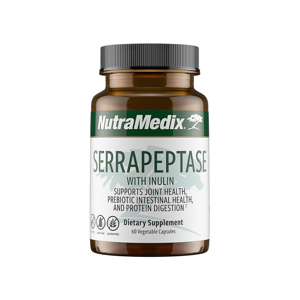 Nutramedix Serrapeptase 보충교재 - 소화 + Inulin를 위한 Proteolytic 효소 - 소화 건강 지원에 만드는 - 글루텐, 콩 및 낙농 자유로운 (60의 캡슐)