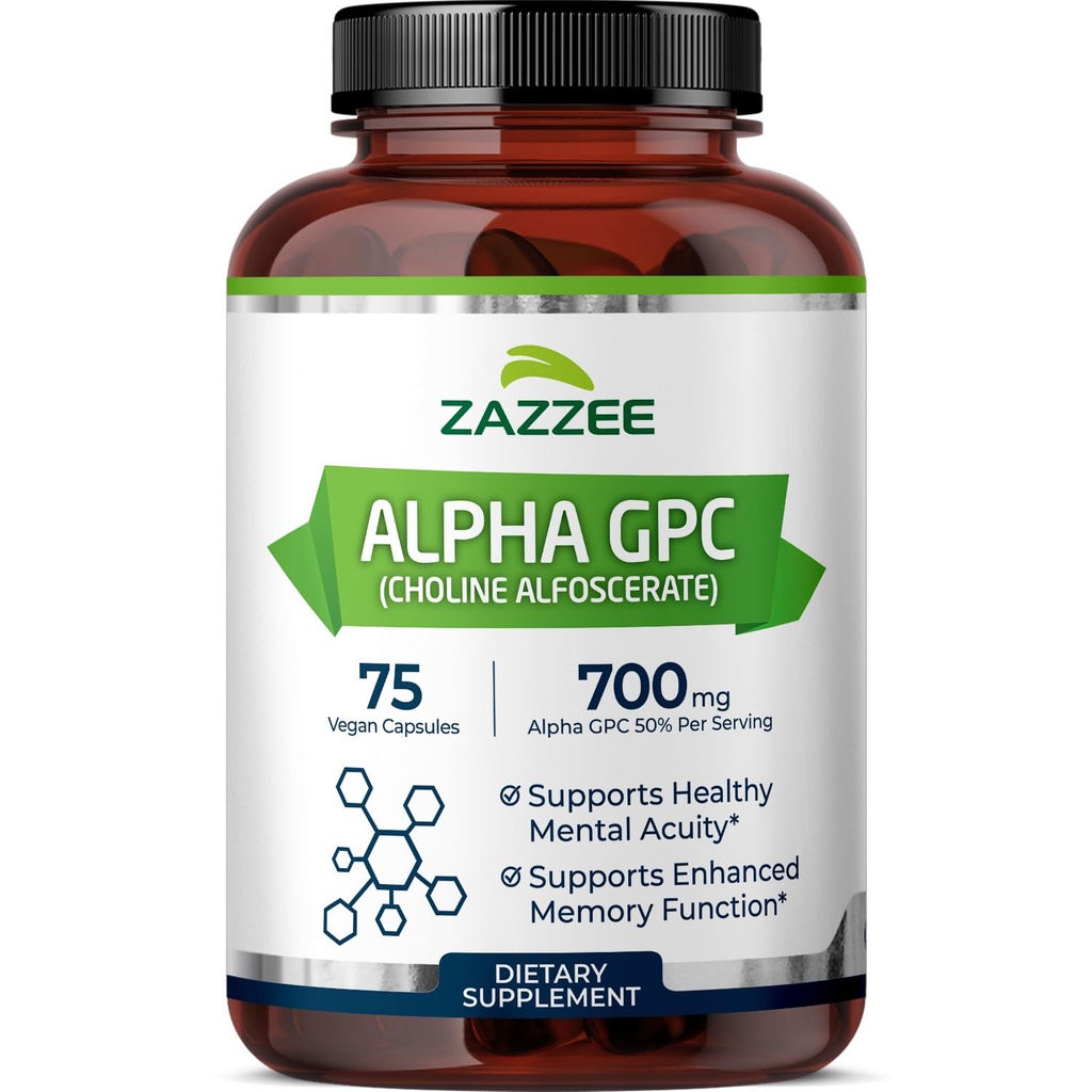 Zazzee 여분 힘 알파 GPC 콜린, 서빙 당 700 mg, 75 Vegan 캡슐, 100% 순수한 약제 급료, 100% Vegetarian, 힘과 순수성을 위해 표준화하는, All-Natural와 비 GMO