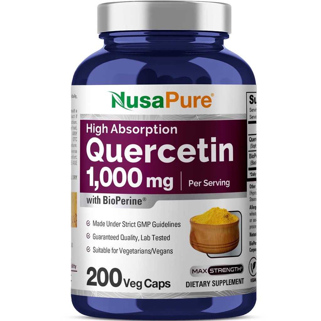 NusaPure Quercetin 1000mg - 200의 Veggie 모자 (비 GMO, 채식주의자, 채식주의) Bioperine