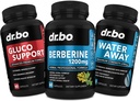 DR. BO Berberine 보충교재 대사 지원 & 물 알약 - 건강한 신진 대사 지원을 위한 1200mg Berberine HCL 보충교재 - 캡슐 & 물 알약 Diuretics Retention 당 우수한 HCL 600mg