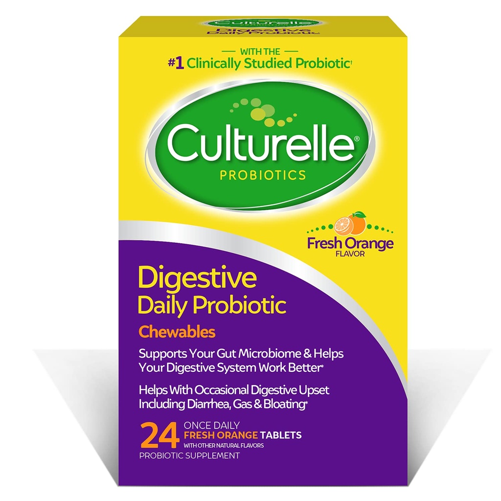 Culturelle Digestive Health Daily Probiotic Chewables, 남성과 여성을위한 Probiotic, 대부분의 임상적으로 Studied Probiotic Strain, 10 억 CFUs, Occasional Diarrhea, 가스 및 Bloating, 24 조사 지원