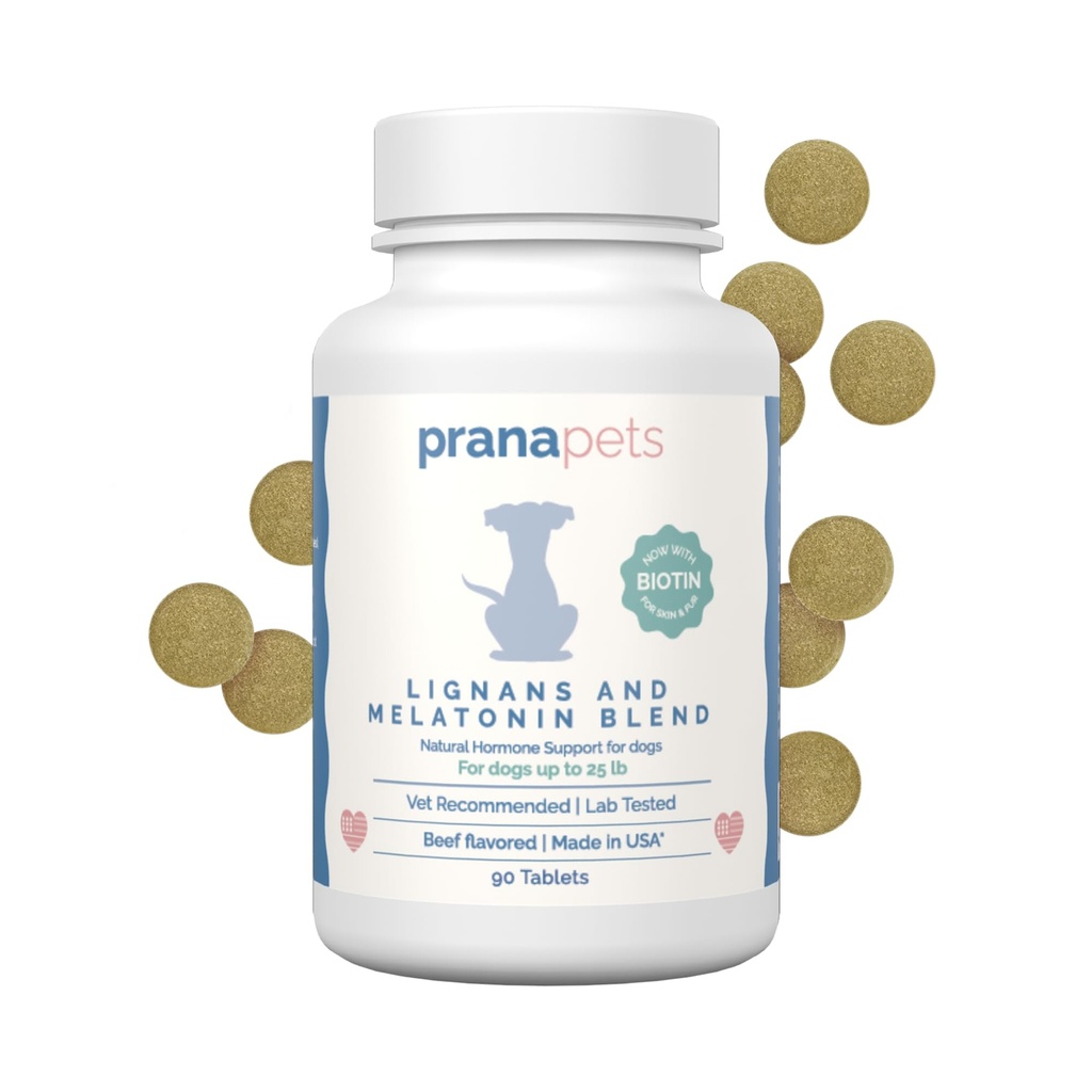 PranaPets Lignans & Melatonin과 Biotin Blend Naturally Aids를 사용하여 25 lb까지 Cushing의 증상 완화 | 건강한 균형 및 전반적인 웰빙