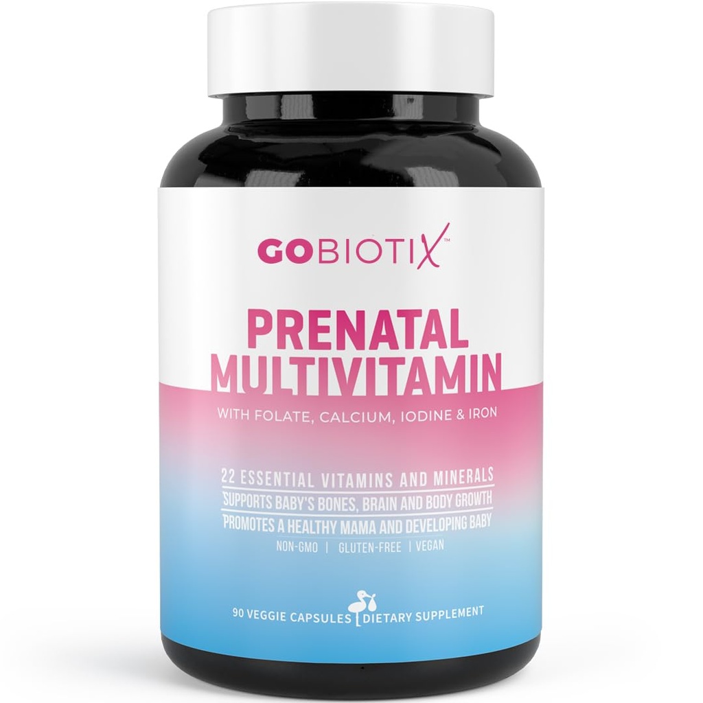 여성을위한 GOBIOTIX Prenatal 비타민 - 철, 칼슘, 비타민 D2, C, 임신을위한 아연 및 Folic 산 - 사전 및 Postpartum Essentials - Non-GMO - 90 캡슐