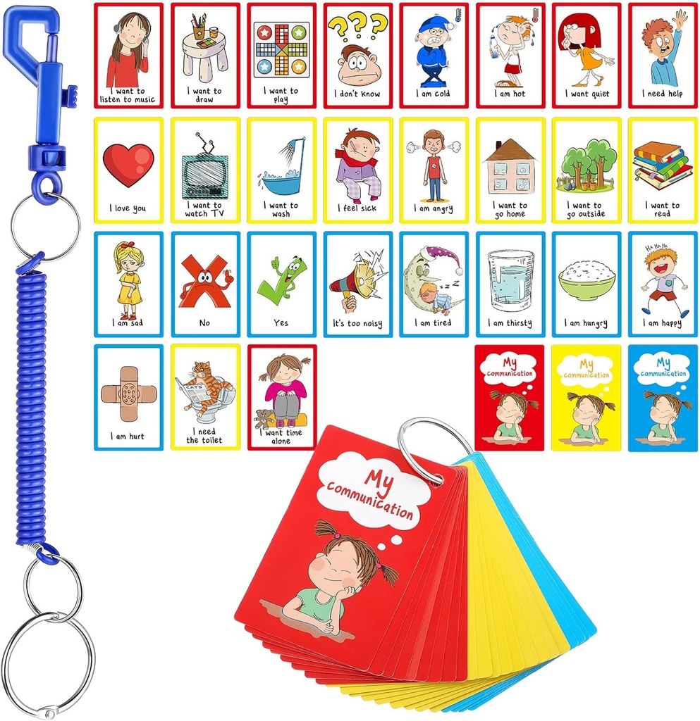 27 Autism Communication Cards Visual Aid Nonverbal Communication Board Speech Delay Feelings Emotions Flash Cards Autism Special Needs Cue Cards 언어 학습 장난감 어린이를위한 어린이 성인