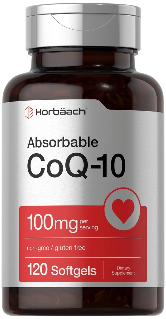Horbäach CoQ10 100mg Softgels | 120 개 | 비 GMO 및 글루텐 무료 보충