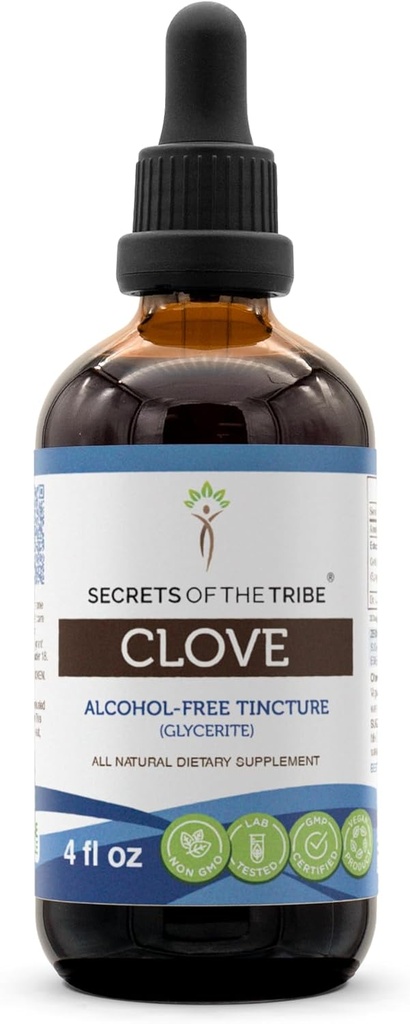 Tribe Clove Tincture Alcohol-Free Liquid Extract의 비밀, Clove (Syzygium Aromaticum) 건조 꽃 버드 (4 FL OZ)