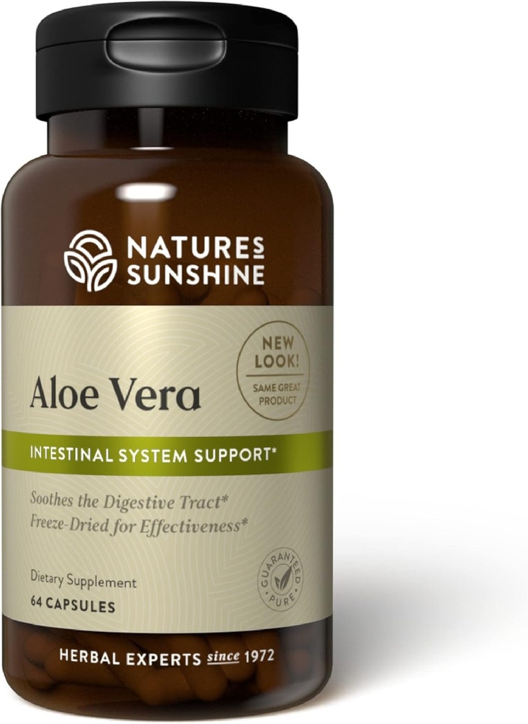 Nature's Sunshine Aloe Vera Freeze Dried, 64 캡슐|이제 다이제스트 트랙 및 공급 Nutrients를 Intestinal 시스템에 공급합니다.