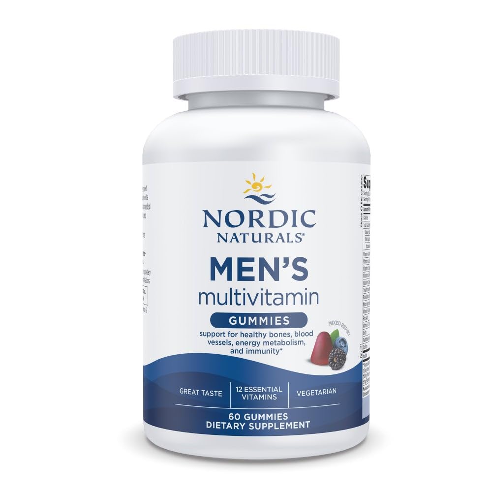 Nordic Naturals Men's Multivitamin Gummies, 혼합 Berry - 60 Gummies - 건강한 뼈, 혈관, 에너지 및 면역성이 지원 - Non-GMO, 채식주의자 - 30 서빙