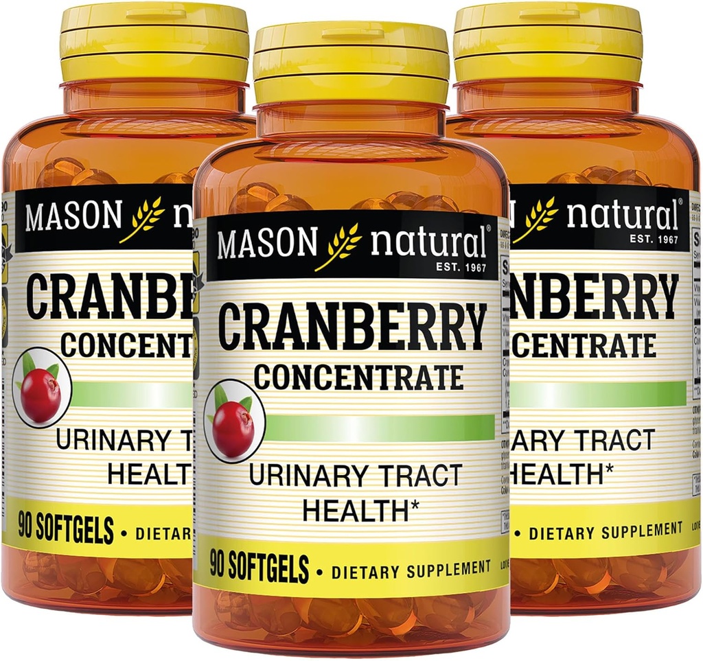 MASON NATURAL Cranberry 12:1 비타민 C & E, 지원 면역력, 90 캡슐, 팩 3