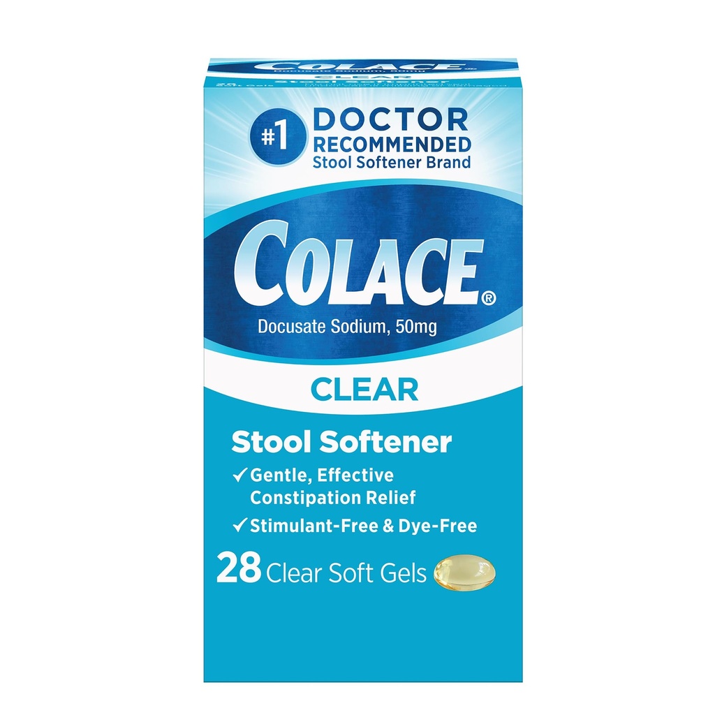 Colace 명확한 발판 연약제 연약한 젤 캡슐 변비 기복 50mg Docusate 나트륨 의사 추천된 28ct