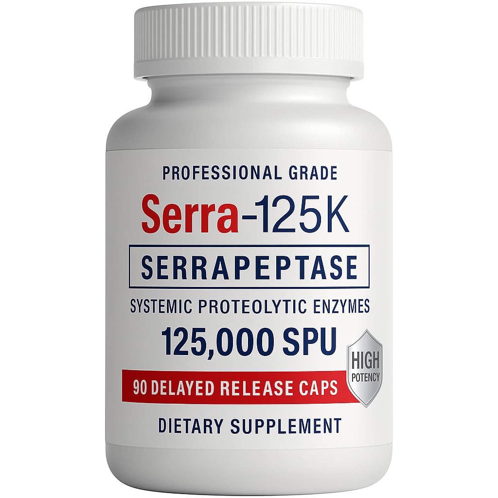 Serra-125k 여분 힘 Serrapeptase 125,000 SPU, 90 Vegan 캡슐, 지연된 방출, 체계적인 효소는, 건강한 Sinuses 및 건강한 면역 체계, 비 GMO 및 모든 자연을 지원합니다