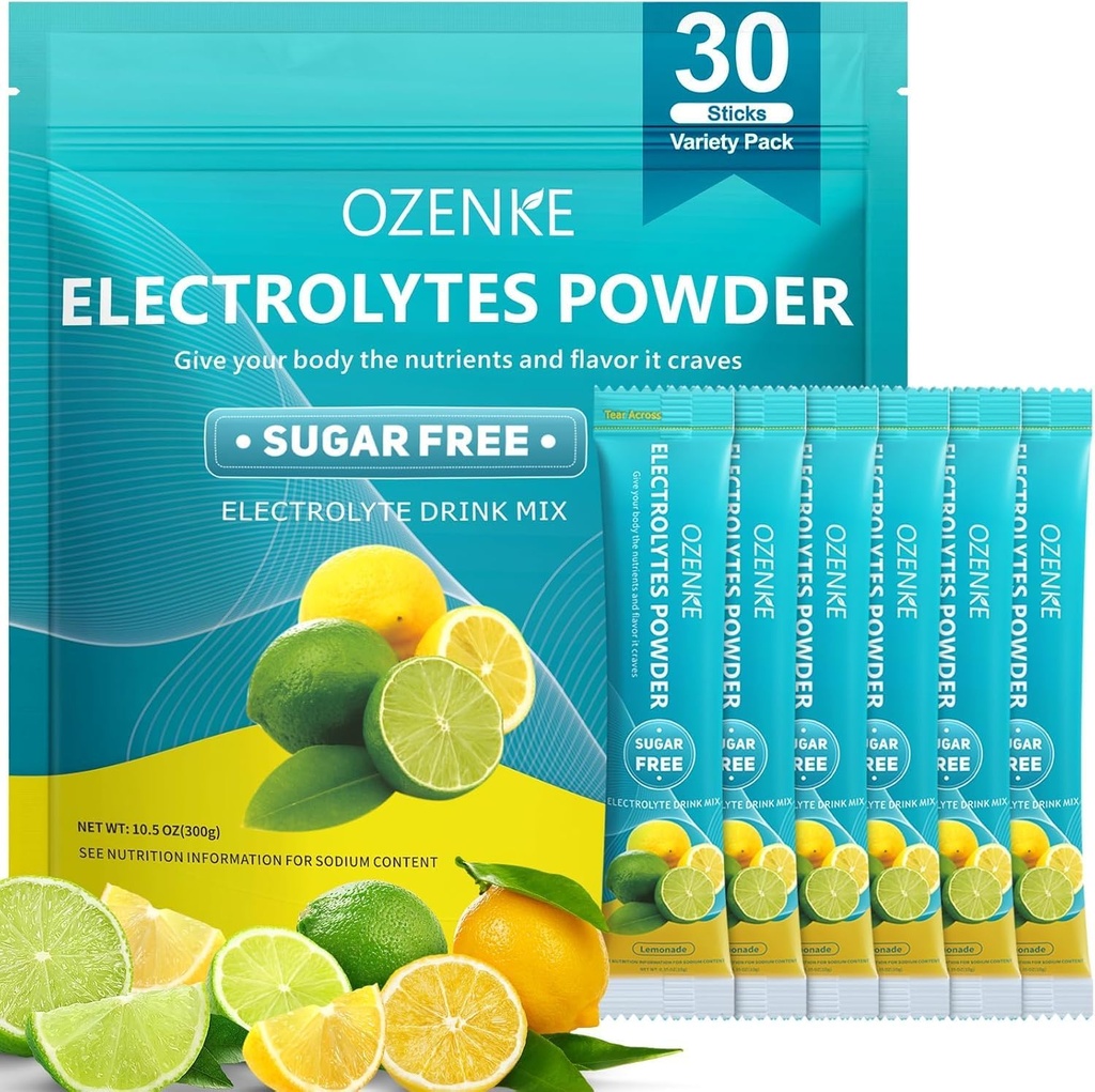 Electrolytes 분말 패킷,30 스틱 Hydration 패킷 설탕 무료, Electrolyte 음료 혼합 휴대용 Electrolyte Packets for Rapid Hydration, Sugar 0 & 0 Calorie, Lemonade 풍미