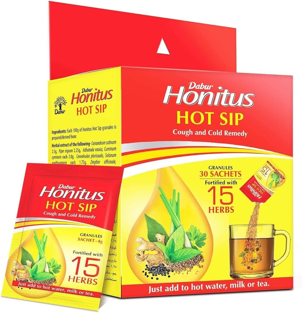 OTAA Honitus Hot Sip, Medication, 30 Sachets (4g x 30), Ayurvedic Kadha, Cough, Cold, Sore Throat, Natural Immunity Booster, 15 허브 팩의 독특한 혼합
