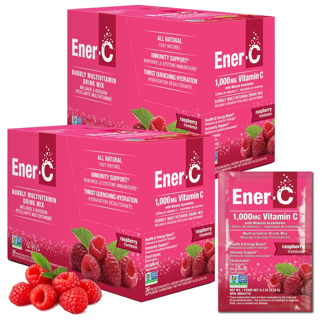 Ener-C Multivitamin 음료 혼합 - 물, 전해질 분말 패킷, 비타민 음료 혼합, 하이드 록시 액체 혼합, 성인용 면역 부스터, 건강한 에너지 - 라즈베리, 60 카운트