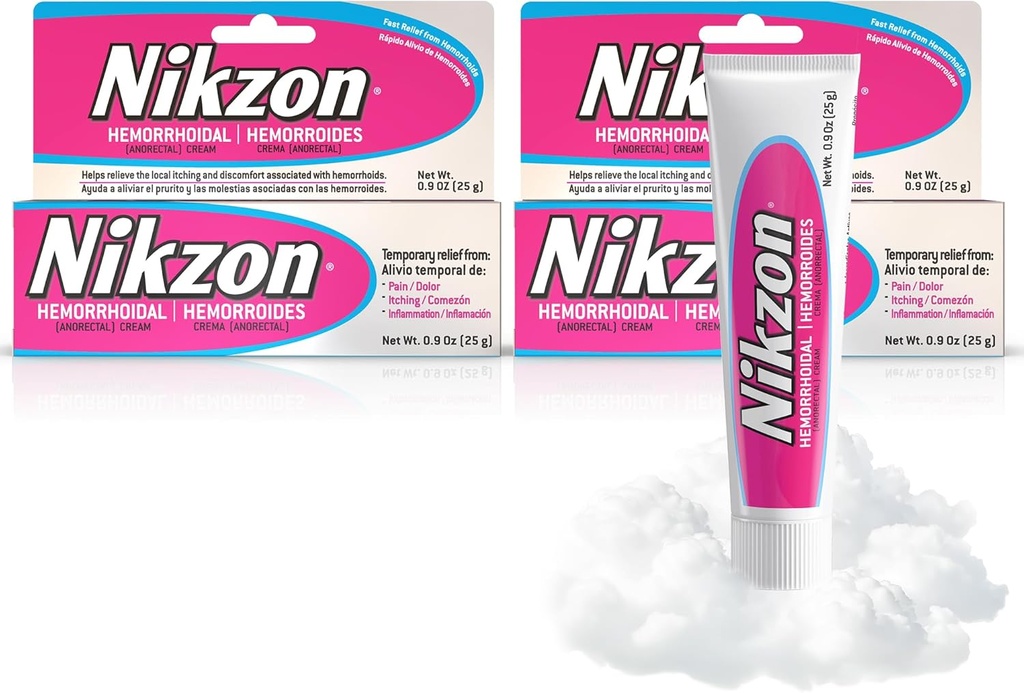 Nikzon Hemorrhoid 크림 | 두 배 효력 고통 & 팽윤, Numbs에 의하여 자극되는 Anorectal 지역, Soothing & 빠른 행동 공식, 이중 행동 Hemorrhoid 처리, 0.9 Oz, 2 팩