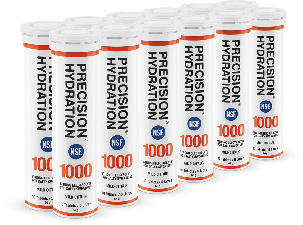 Precision Hydration Electrolyte Tablets - 멀티 강도 Effervescent Hydration Tablets - 전투 Cramp - 낮은 칼로리, 글루텐 무료, 채식 친화적 인 (12 튜브, 1000mg / L - 오렌지 튜브)
