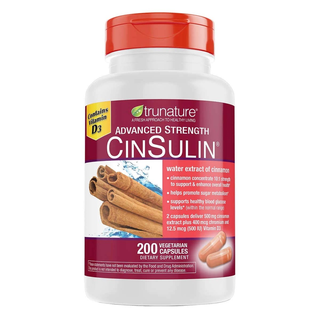 trunature 진보된 힘 CinSulin 500mg., 200 채식 캡슐 (2 팩)