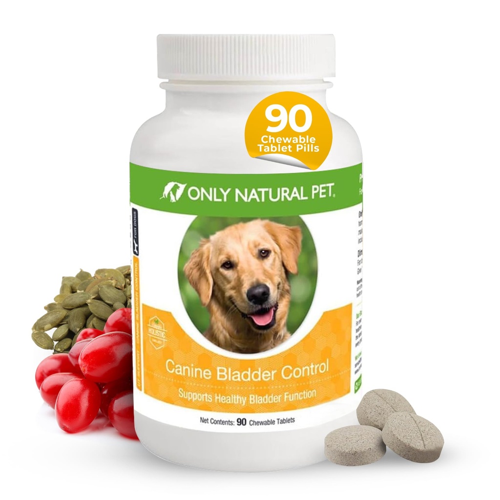 ONLY NATURAL PET Canine Bladder Control - 수석 개 케어 보충 - UTI, Urinary Tract Health, Incontinence Support w/Cranberry Extract | 알약, 비타민, 90 Chewable Tablets (자연 터키)