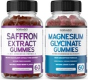 Saffron 보충 (60 Gummies) 5 에 1 고급 공식 설탕 무료 거미 - 맛있는 라즈베리 맛과 마그네슘 글리세라이드 (60 카운트) 성인을위한 순수한 글리세라이드 거미 - Non-GMO, Vegan & USA Made
