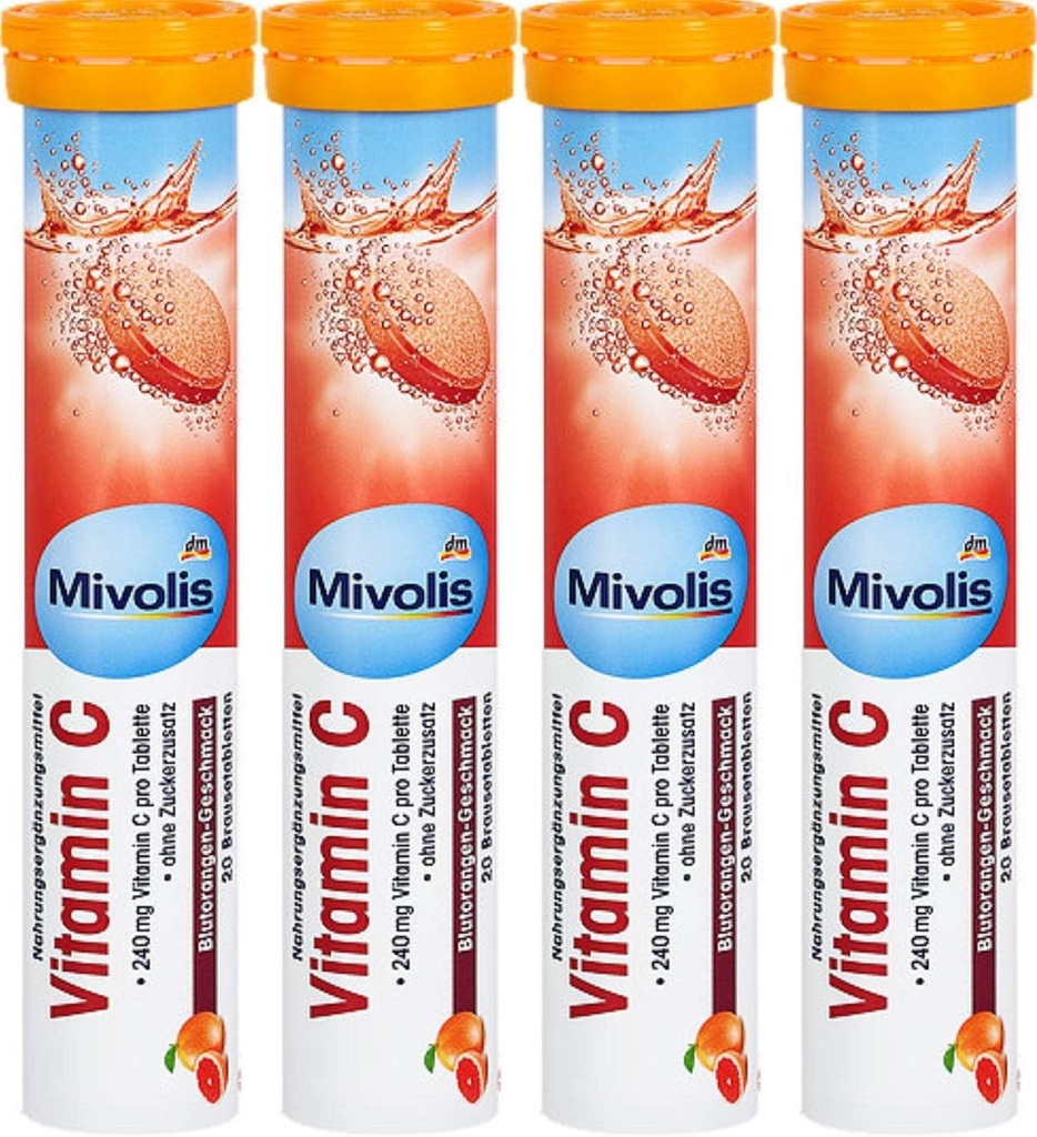 Mivolis Vitamin C effervescent Tablets - 식이 보충제 4 팩 x 20 개 | 독일