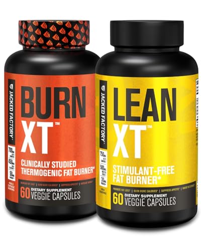 Jacked Factory Burn XT Thermogenic 뚱뚱한 가열기 & Lean XT 카페인 자유로운 체중 감소 보충교재