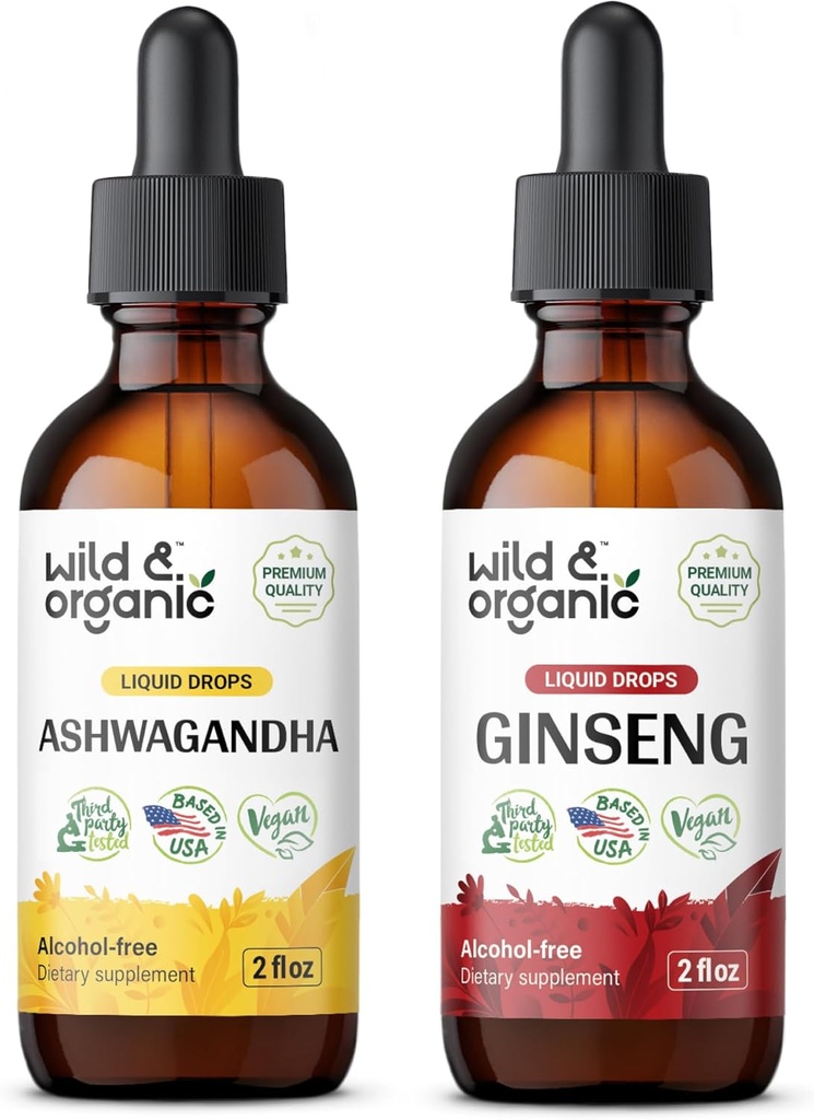 야생 & 유기 Ashwagandha Tincture 4 fl oz & Ginseng Tincture 4 fl oz
