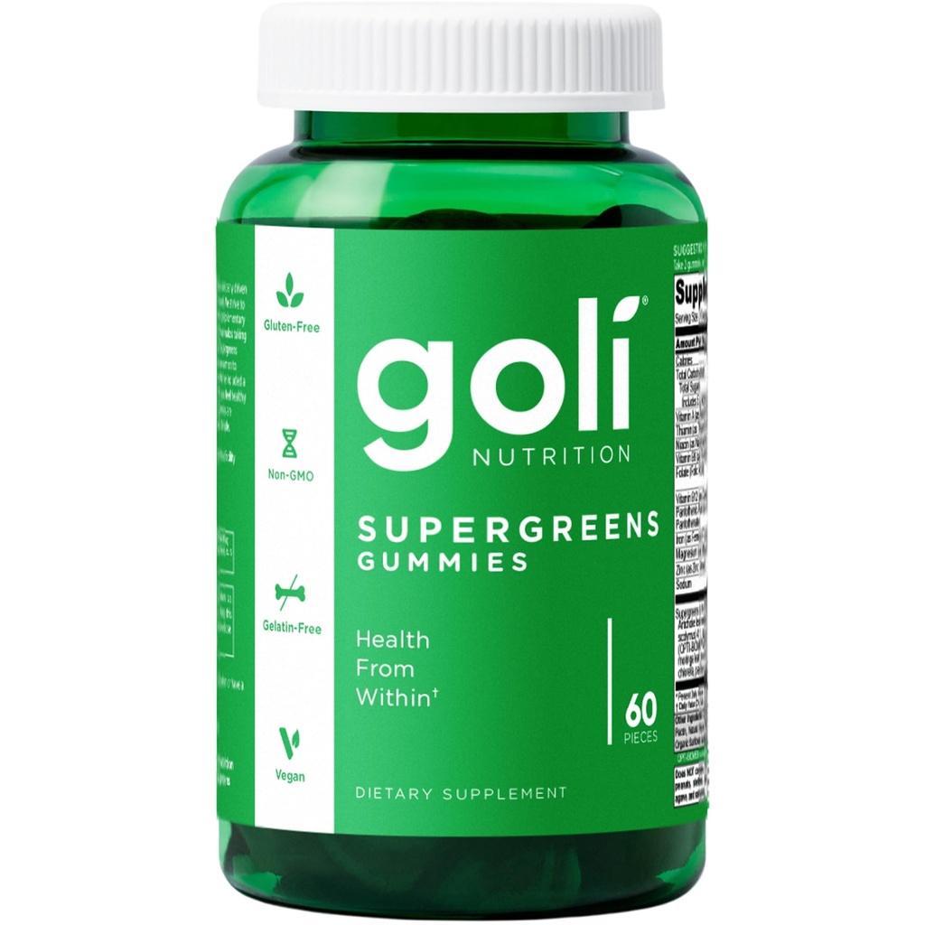 Goli SuperGreen Vitamin Gummy - 60 Count - Essential Vitamins and Minerals - 식물 기반, Vegan, 글루텐 프리 & 젤라틴 무료 - 건강, 1 팩