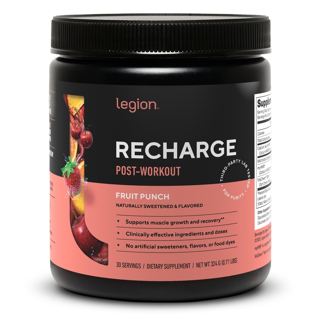 LEGION 재충전 포스트 운동 보충교재 - Micronized Creatine Monohydrate를 가진 모든 자연적인 근육 건축업자 & 회복 음료. 자연적인 감미로운 & 맛있게, 안전한 & 건강한 (Fruit 펀치, 30 Serve)