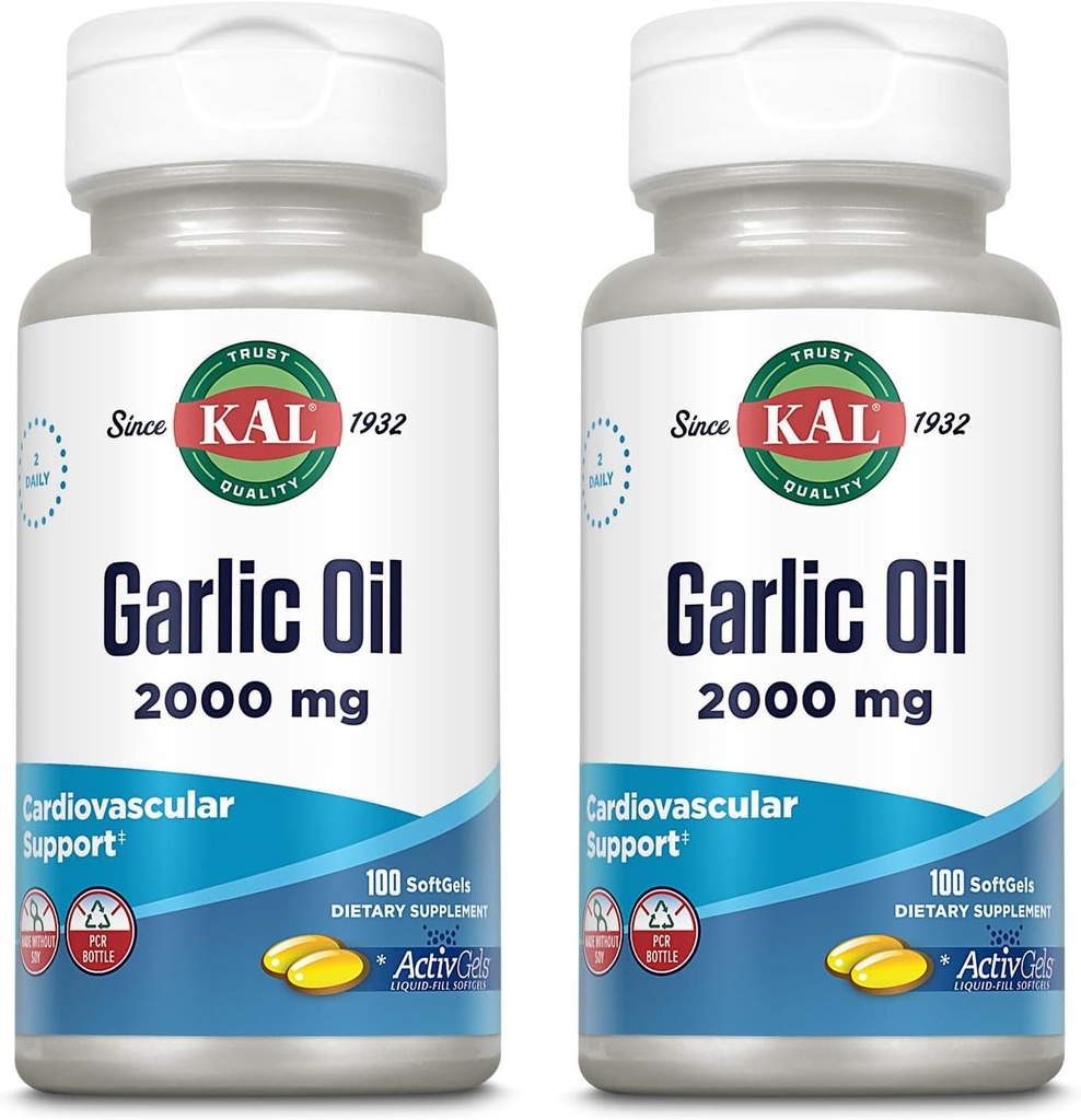 KAL 마늘 오일 2000 Softgels, 100 개 | 팩 2