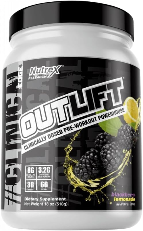 Nutrex 연구 Outlift 전 운동 분말, Blackberry Lemonade 18oz, 20 서빙