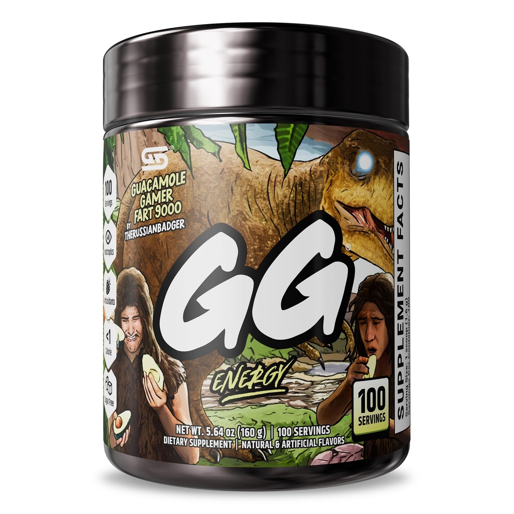 게이머 공급 GG® 에너지 - Guacamole 게이머 Fart 9000 by TheRussianBadger (100 인분) - Keto Friendly Gaming Energy and Nootropic Blend, Sugar Free + Organic Caffeine + Vitamins, Powder Drink