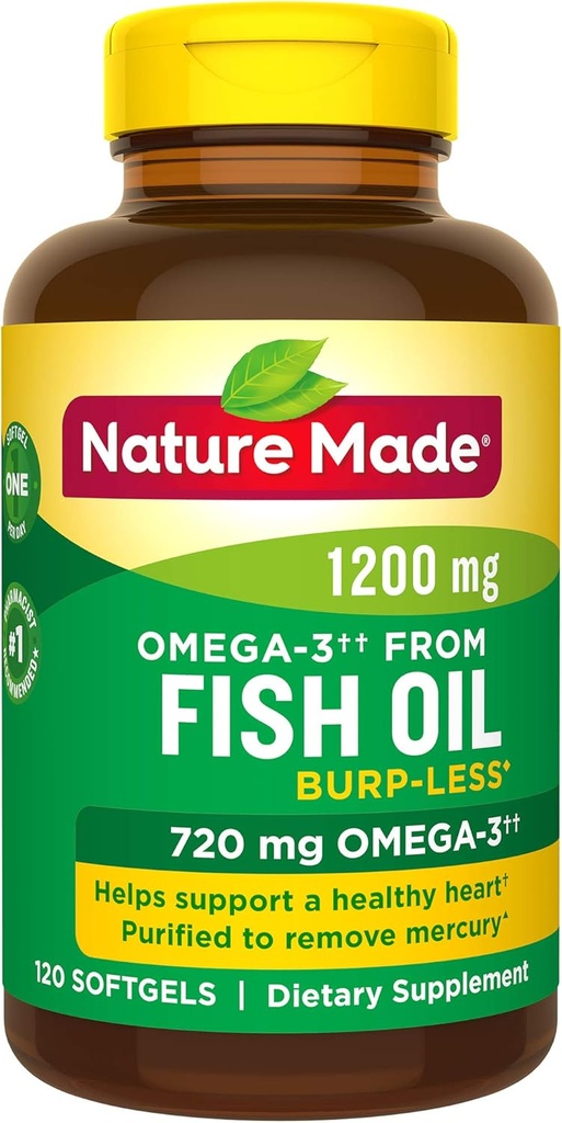 Burp-Less 물고기 기름 1200 mg 일, 120 Softgels, 심장 건강을 위한 물고기 기름 Omega 3 보충교재 당 1