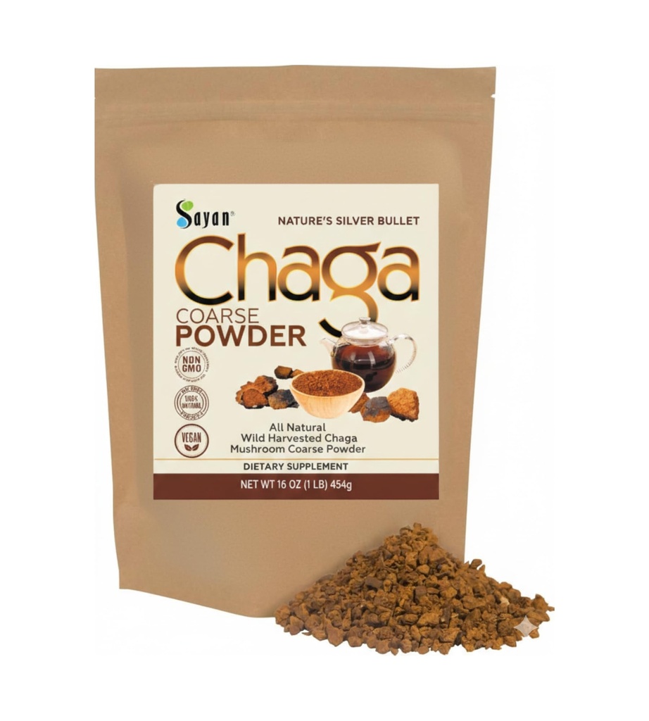 Sayan Siberian 순수한 익지않는 Coarse Chaga 분말 1lb/454g – 우수한 야생 숲 Harvested 최고 산화 방지제 차 – 지원 면역 체계와 소화 건강 – 초점, 에너지, 명확성, 웰니스 - 비 GMO