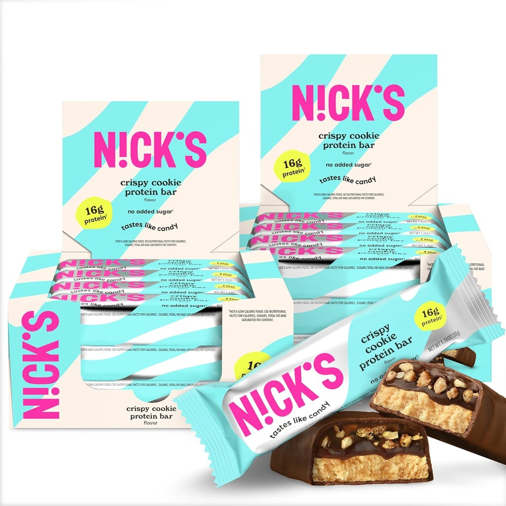 Nick's Protein Bars Krispi Cookie | 16g 단백질 | 210 칼로리 | 저탄수 Keto Friendly Snacks 추가 설탕 없음 (Multipack 24 바 x 50g)