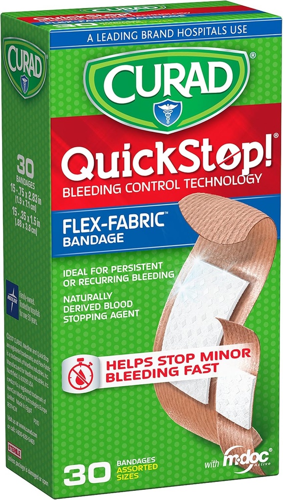 CURAD QuickStop 출혈 통제 가동 가능한 직물 붕대, 분류된 크기, 30 조사