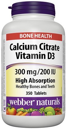 Webber 자연적인 칼슘 구연산염 비타민 D3, 300mg/200IU 높은 흡수, 350의 정제