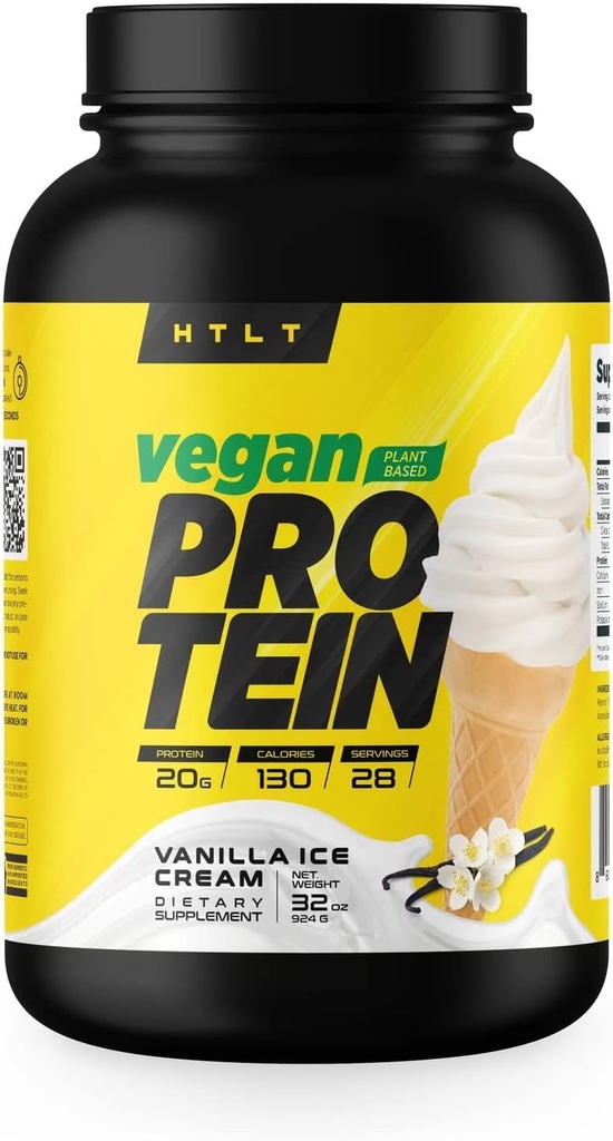 Vegan Protein by HTLT | 플랜트 기반 단백질 분말 | 완두 & 쌀 단백질 분말 혼합 | 고프로테인 쉐이크 및 베이크 치료, (반라 아이스크림)