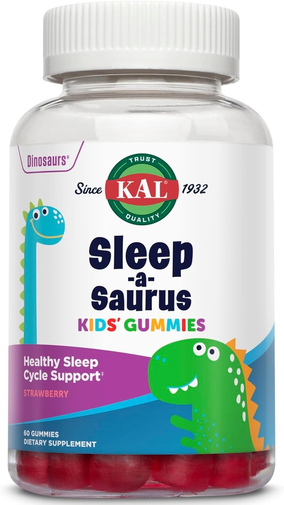 KAL Sleep-a-Saurus Melatonin Gummies for Kids, 1 mg Melatonin for Kids Healthy Sleep Cycle Support, Vegan & Gluten Free, 인공 향료 또는 색상, 60 일 보증, 60 서빙, 60 구미