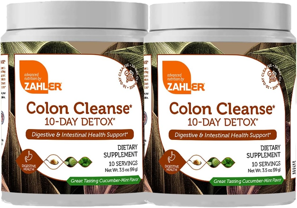 Zahler Colon Cleanse 10-Day Detox Cleanse - Cucumber Mint 풍미 - 초본 소화 웰빙 - 보렐 운동, 바디 데톡스, 여성 및 남성을위한 소화 보조 보조 - 3.5 oz (2 팩)