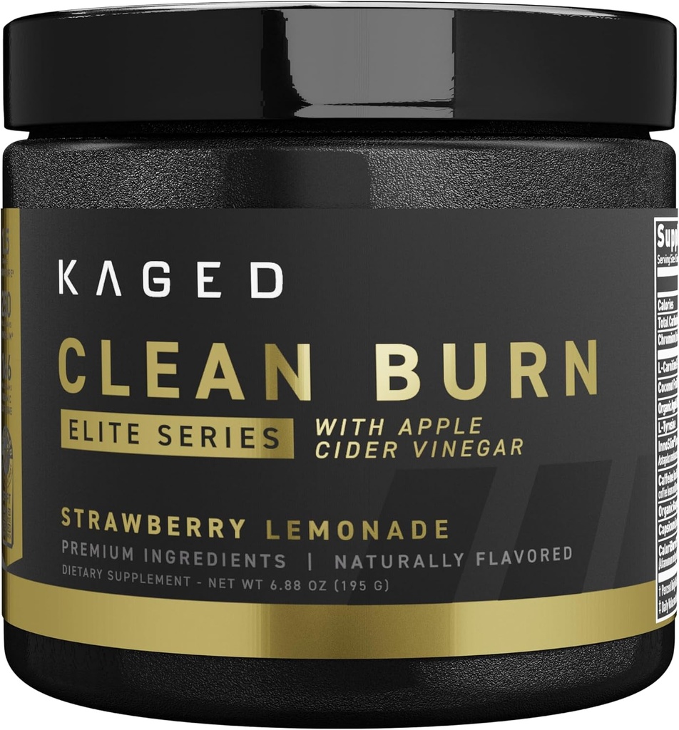 Kaged Thermogenic Powder Clean Burn Elite | Strawberry Lemonade | 남성 및 여성 | 체중 관리 보충교재 | 유기 카페인 & 애플 아이더 바인가 | 30 인