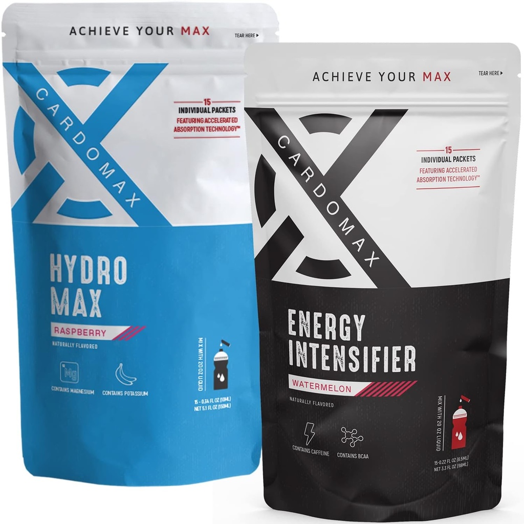 CardoMax - Energy Intensifier (Watermelon) 및 Hydromax 액체 Hydration (Raspberry) 30 패킷 번들