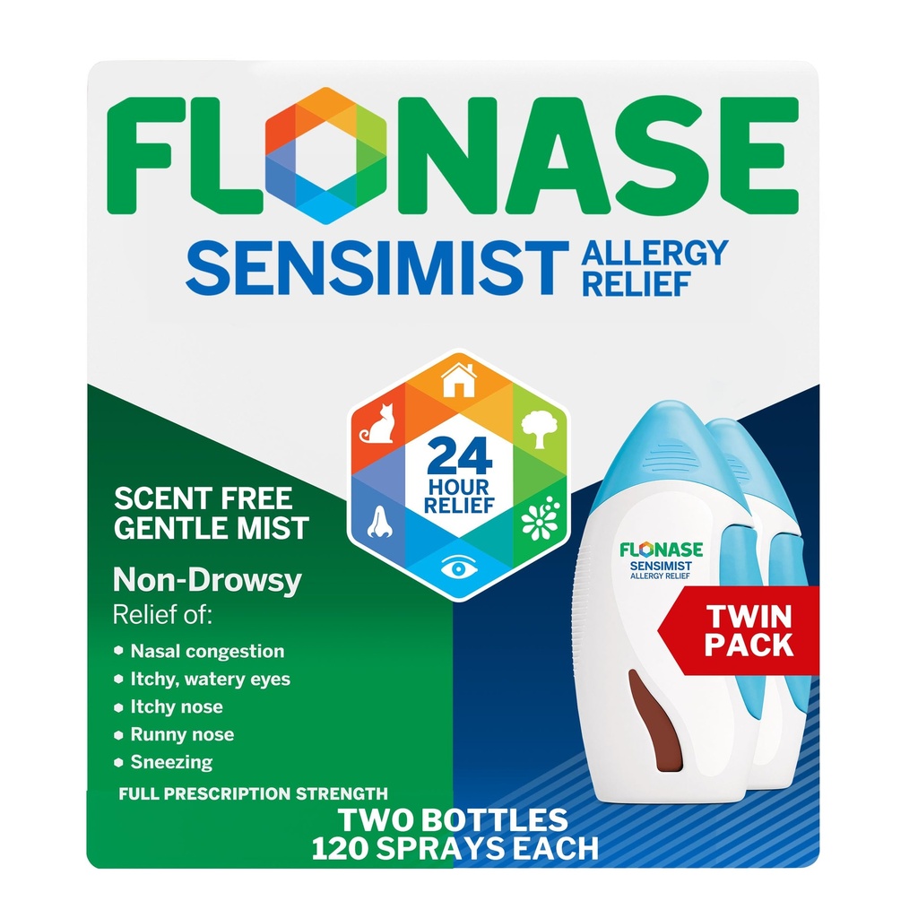 Flonase Sensimist Allergy Relief Nasal Spray for Non-Drowsy, 24Hour Multi-Symptom 알레르기 완화 – 120 스프레이 (패키지 2)