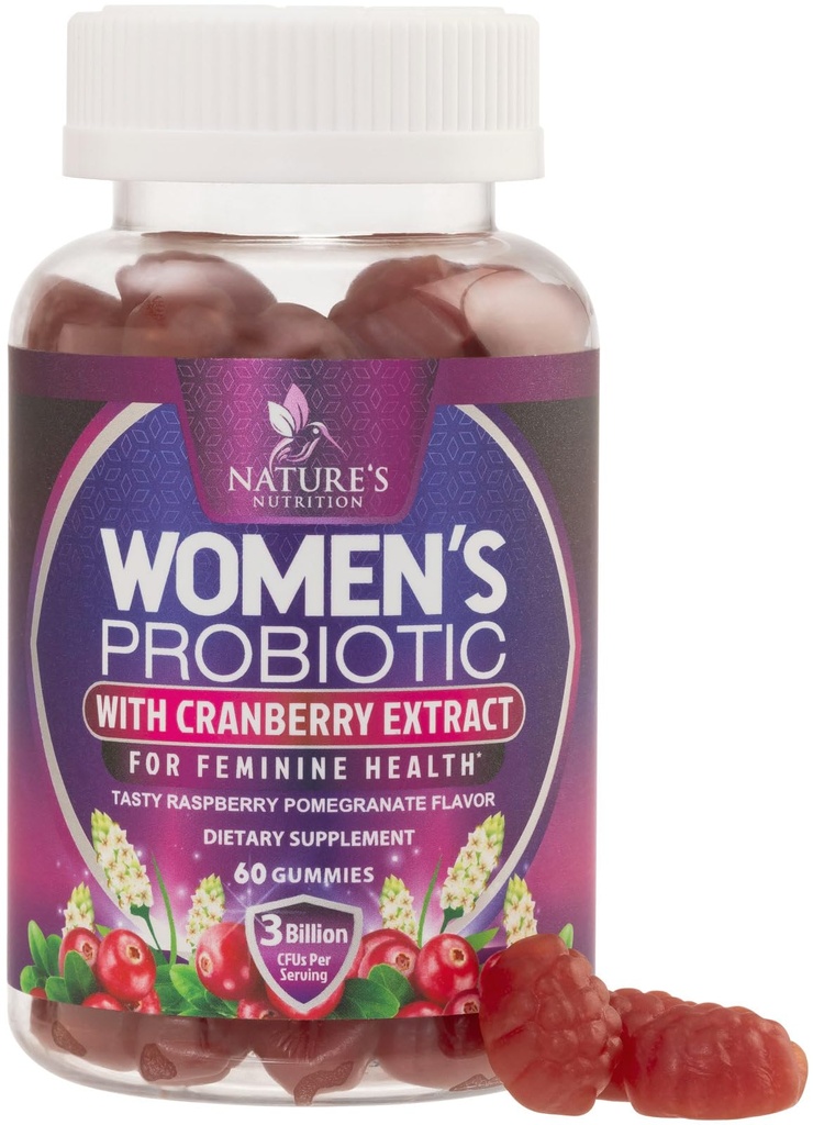 Cranberry와 여성 Gummies를위한 Probiotics - PH 균형, 소화 건강, 질 및 면역 지원, 3 억 CFU, 여성 Probiotic Gummy for Feminine Health - 60 Gummies