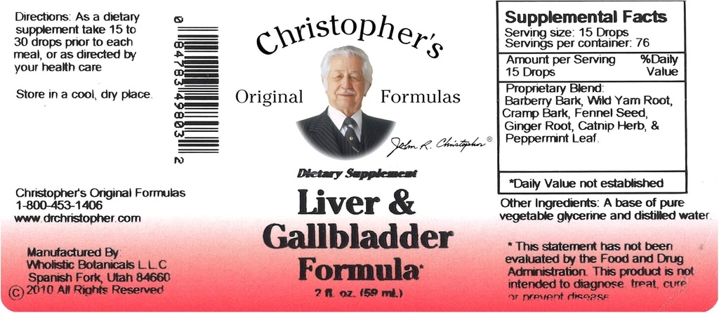 Christopher의 Original Formulas Liver & Gallbladder 공식, Detox & Digestive 지원을위한 초본 보충, 2 fl oz