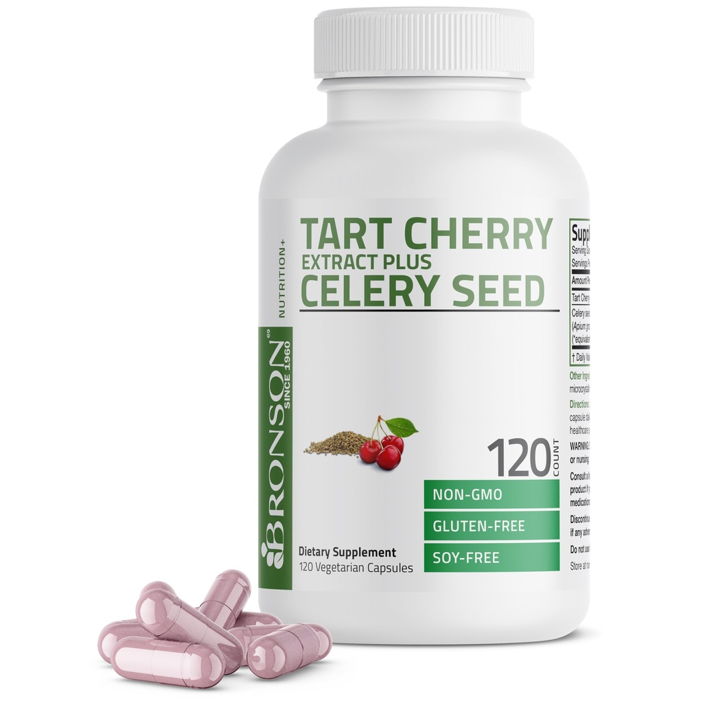 Bronson Tart Cherry Extract + Celery Seed Capsules - 강력한 Uric Acid Cleanse, Joint Mobility Support & Muscle Recovery Supplement - 비 GMO Formula, 120 채식 캡슐